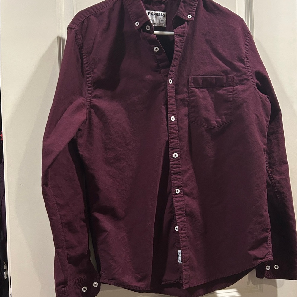Express Slim Soft Wash Button down Shirt Long Sleeves men’s size M maroon